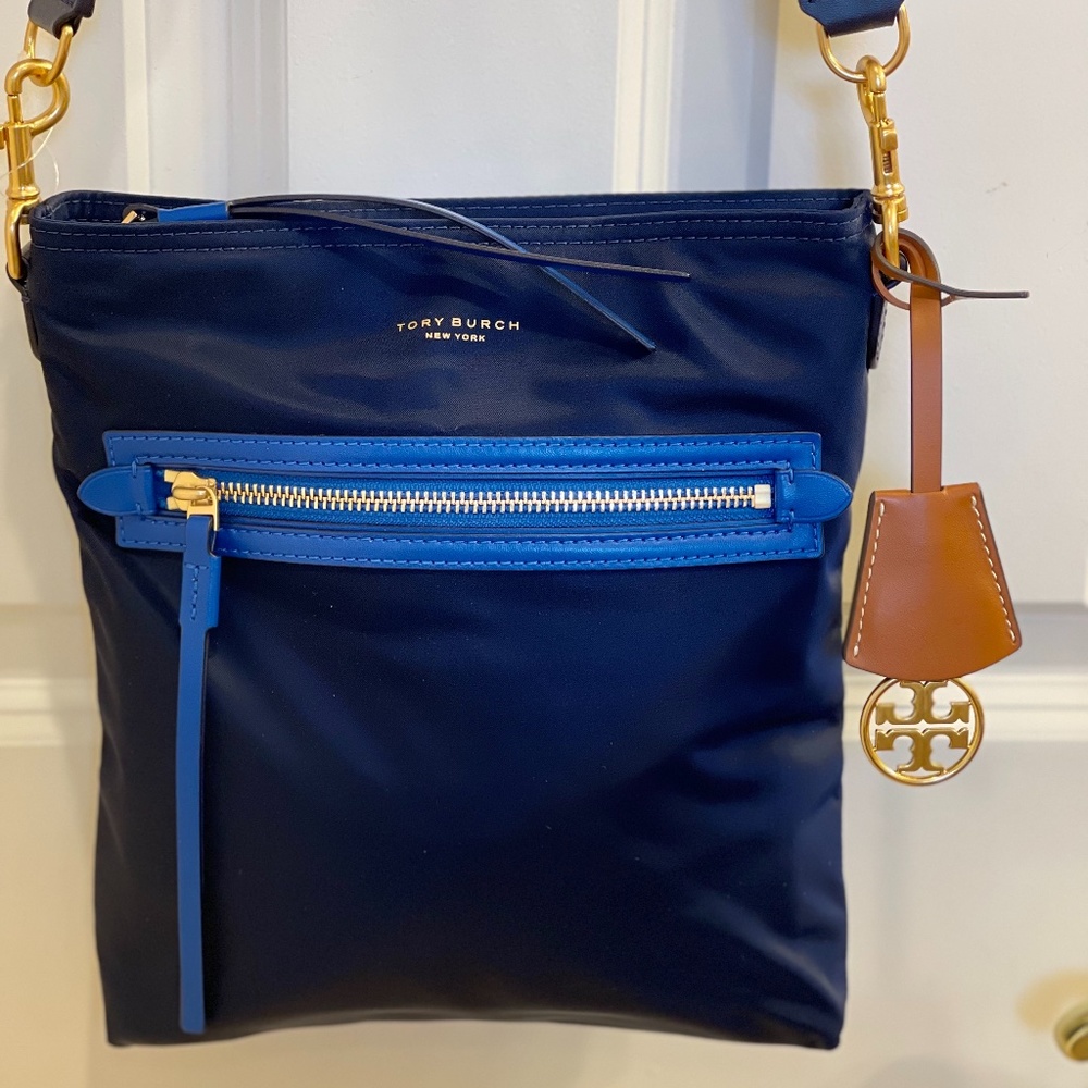 TORY BURCH BEAUTIFUL AUTHENTIC  NAVY BLUE COLOR-BLOCK NYLON CROSSBODY W/ Dustbag